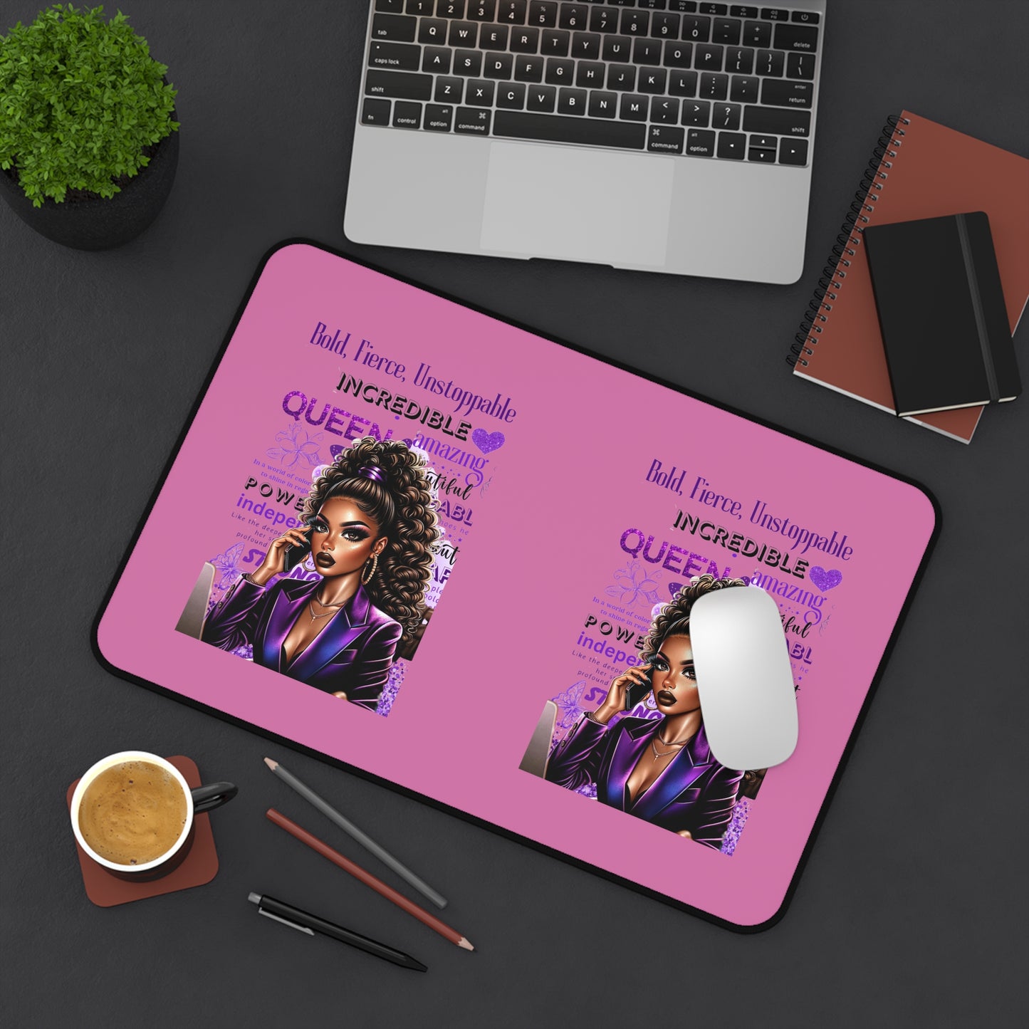 Bold & Fierce Desk Mat - Empowering Desk Accessory, Office Decor, Gift for Her, Inspirational Desk Stationery, Motivational Artwork