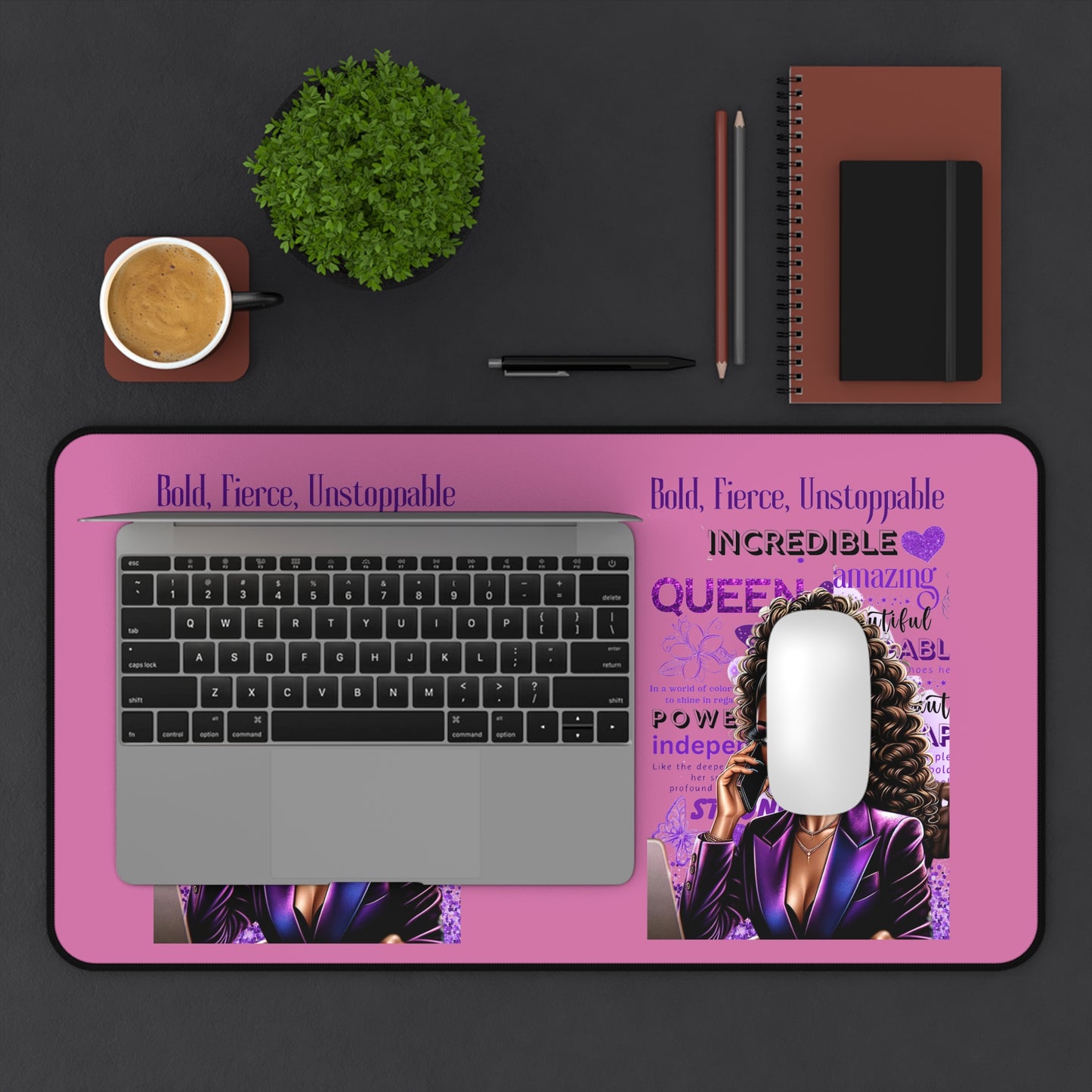 Bold & Fierce Desk Mat - Empowering Desk Accessory, Office Decor, Gift for Her, Inspirational Desk Stationery, Motivational Artwork