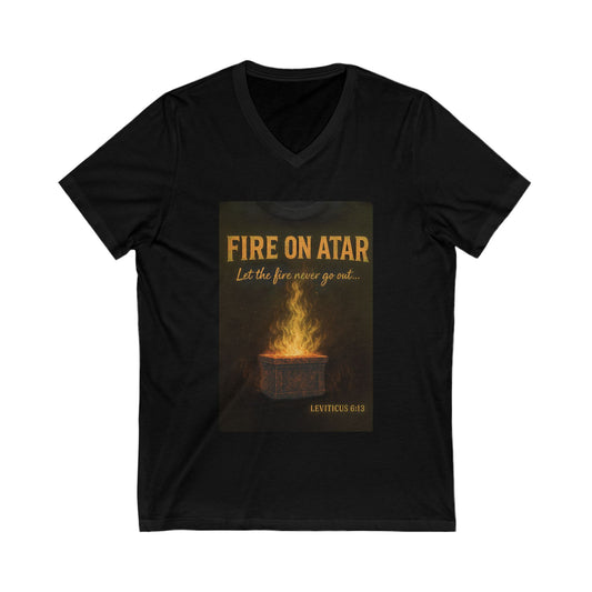 Fire on Altar V-Neck Tee, Christian Shirt, Faith-Based Apparel, Inspirational T-Shirt, Religious Gift, Casual Wear